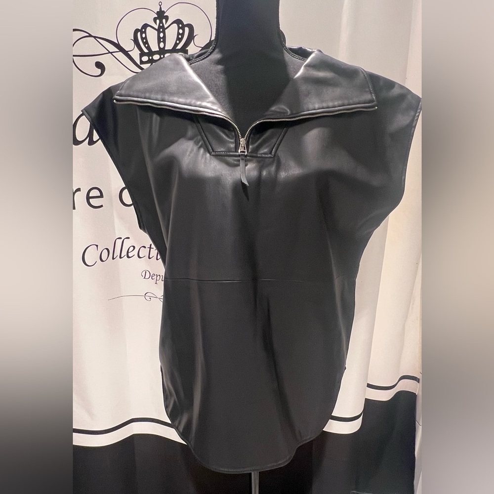Frankie Shop Black Faux Leather Sleeveless Pullover
